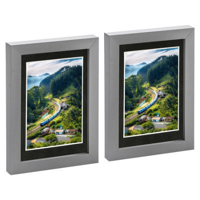 "Nicola Spring Photo Frames With 4"" X 6"" Mount - 5"" X 7"" - Grey/black - Pack Of 2" - image 1