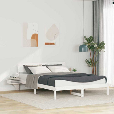 Berkfield Bed Frame With Bedside Tables White Solid Pine Wood - image 1