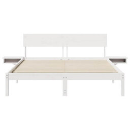 Berkfield Bed Frame With Bedside Tables White Solid Pine Wood - thumbnail 6