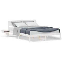 Berkfield Bed Frame With Bedside Tables White Solid Pine Wood - thumbnail 4
