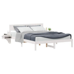 Berkfield Bed Frame With Bedside Tables White Solid Pine Wood - thumbnail 3
