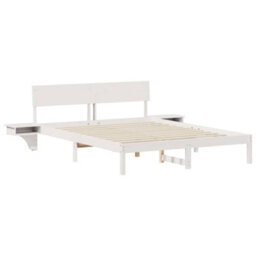 Berkfield Bed Frame With Bedside Tables White Solid Pine Wood - thumbnail 2