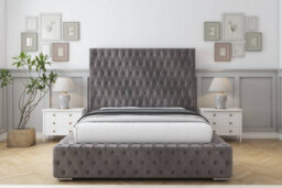 "Sloomy Ambassador Slate Naples Bed Frame With Mattress With 50""  Upholstered Headboard 5' King"