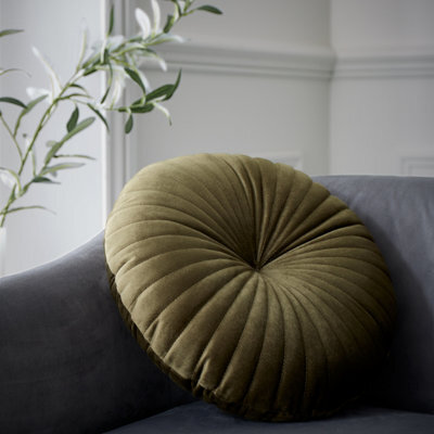 Catherine Lansfield Round Cushion Soft Touch 40X40Cm Cushion Olive Green - image 1
