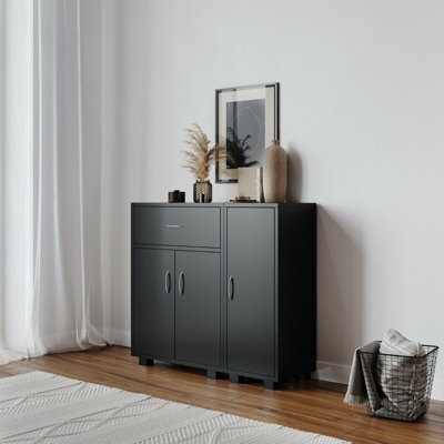 Urbn-Living Urbnliving Height 80Cm One Side Cabinets Wooden Free Standing Side Corner Cabinet Black Colour Cupboard Hallway Living Room Storag - image 1