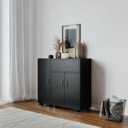 Urbn-Living Urbnliving Height 80Cm One Side Cabinets Wooden Free Standing Side Corner Cabinet Black Colour Cupboard Hallway Living Room Storag - thumbnail 2