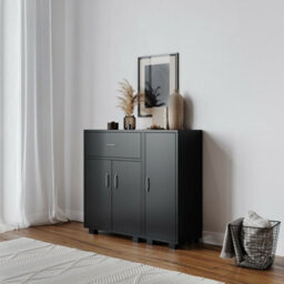 Urbn-Living Urbnliving Height 80Cm One Side Cabinets Wooden Free Standing Side Corner Cabinet Black Colour Cupboard Hallway Living Room Storag - thumbnail 1