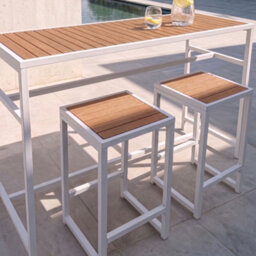 Beliani Outdoor Stool - Matte White Powder-Coated Steel Base With Polywood Top, W40 X D38 X H61Cm - thumbnail 2