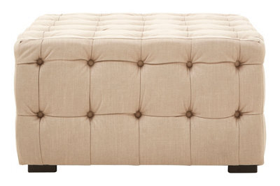 Orsina Elegant Beige Linen Button Tufted Foostool, Velvet Upholstered Soft Footstool, Premium Footstool For Bedroom - image 1