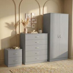 Lassic Vida Designs Riano 3 Piece Bedroom Set (2 Drawer Bedside Chest, 5 Drawer Chest, 2 Door Wardrobe) Grey (4) - thumbnail 2