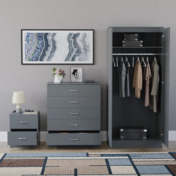 Lassic Vida Designs Riano 3 Piece Bedroom Set (2 Drawer Bedside Chest, 5 Drawer Chest, 2 Door Wardrobe) Grey (4) - thumbnail 6