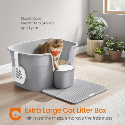 Songmics Spacious Cat Litter Box For Large Cats, Enclosed With High Sides, Scoop And Catcher Board, Dove Grey - image 1