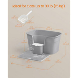 Songmics Spacious Cat Litter Box For Large Cats, Enclosed With High Sides, Scoop And Catcher Board, Dove Grey - thumbnail 2