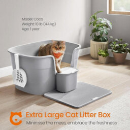 Spacious Cat Litter Box For Large Cats, Enclosed With High Sides, Scoop And Catcher Board, Dove Grey