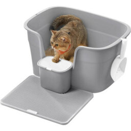 Songmics Spacious Cat Litter Box For Large Cats, Enclosed With High Sides, Scoop And Catcher Board, Dove Grey - thumbnail 4