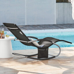 Sobuy Ogs28-Schx2, Set Of 2 Outdoor Garden Rocking Sun Lounger Recliner Relaxing Chair With Headrest And Side Bag, Black - thumbnail 9