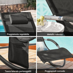 Sobuy Ogs28-Schx2, Set Of 2 Outdoor Garden Rocking Sun Lounger Recliner Relaxing Chair With Headrest And Side Bag, Black - thumbnail 6