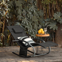 Sobuy Ogs28-Schx2, Set Of 2 Outdoor Garden Rocking Sun Lounger Recliner Relaxing Chair With Headrest And Side Bag, Black - thumbnail 7
