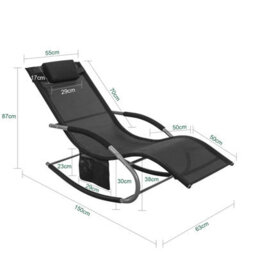 Sobuy Ogs28-Schx2, Set Of 2 Outdoor Garden Rocking Sun Lounger Recliner Relaxing Chair With Headrest And Side Bag, Black - thumbnail 3