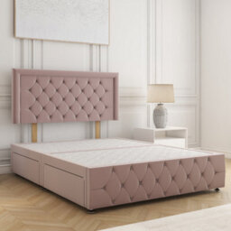 Bsspoke Lena Divan Bed Pink Plush Velvet With 24Inch Headboard & Footboard 4 Drawers & No Mattress In 4Ft6 4Ft 5Ft 6Ft - thumbnail 1