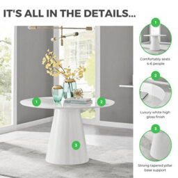 Furniturebox Palma 120Cm Round White High Gloss Dining Table With Pedestal Pillar Base For Modern Minimalist Dining Room - thumbnail 7