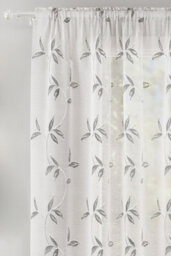 "Tyrone Textiles Oasis Grey Embroidered Leaf Design Voile Panels - Pair 140 X 137Cm (55X54"")" - thumbnail 2