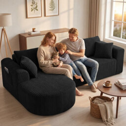 Luckracer Boneless Corner Sofa Couch Cloud Modular Sectional Sofa L Shaped Memory Foam Corduroy 245Cm, Right Facing Chaise Black - thumbnail 4