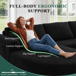 Luckracer Boneless Corner Sofa Couch Cloud Modular Sectional Sofa L Shaped Memory Foam Corduroy 245Cm, Right Facing Chaise Black - thumbnail 8