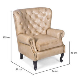 Elm Home And Garden Sherbourne Wingback Genuine Leather Armchair Cream 103Cm H X 84Cm W X 86Cm D - thumbnail 8