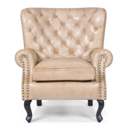 Elm Home And Garden Sherbourne Wingback Genuine Leather Armchair Cream 103Cm H X 84Cm W X 86Cm D - thumbnail 2