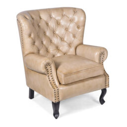 Elm Home And Garden Sherbourne Wingback Genuine Leather Armchair Cream 103Cm H X 84Cm W X 86Cm D - thumbnail 3