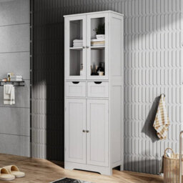White Bathroom Wooden Free Standing 2 Drawers With 4 Doors Storage Cabinet Unit - thumbnail 6