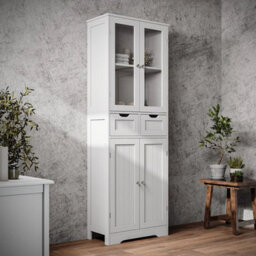 White Bathroom Wooden Free Standing 2 Drawers With 4 Doors Storage Cabinet Unit - thumbnail 1