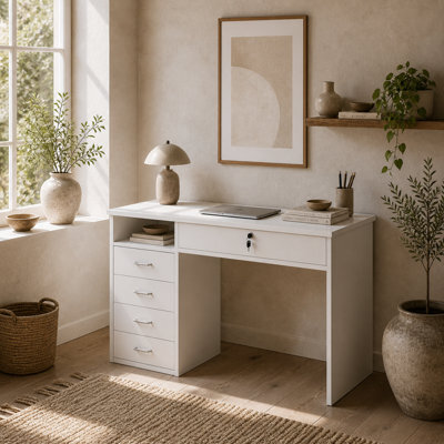 Fizita 110Cm White Home Office Desk With 5 Storage Drawers - Wyld Haus - image 1