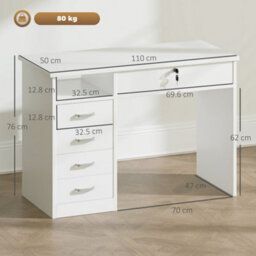 Fizita 110Cm White Home Office Desk With 5 Storage Drawers - Wyld Haus - thumbnail 4