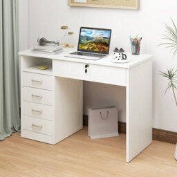 Fizita 110Cm White Home Office Desk With 5 Storage Drawers - Wyld Haus - thumbnail 9
