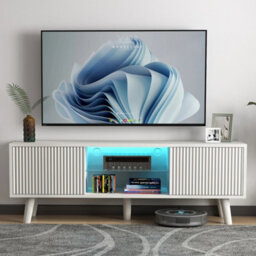 130Cm White Modern Tv Stand Cabinet Entertainment Led Cupboard Storage Shelf - thumbnail 1