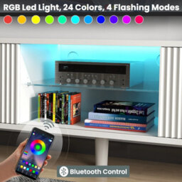 130Cm White Modern Tv Stand Cabinet Entertainment Led Cupboard Storage Shelf - thumbnail 2