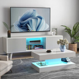 130Cm White Modern Tv Stand Cabinet Entertainment Led Cupboard Storage Shelf - thumbnail 4