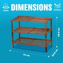 Wooden Shoe Rack Footwear Storage Organiser Unit Shelf Racking Shelving Unit Multi Purpose Tier Slated Walnut Effect, 3 Tier - thumbnail 5
