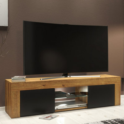 Tv Unit Loom 130Cm - Dark Oak & Black Matt Doors And Led Lights - image 1