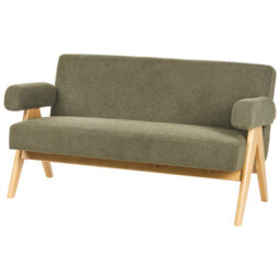 Wyld and Coco Asterra Boucle 2-Seater Sofa Set With Bench Green And Light Brown, Rubberwood Legs - thumbnail 6
