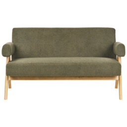 Wyld and Coco Asterra Boucle 2-Seater Sofa Set With Bench Green And Light Brown, Rubberwood Legs - thumbnail 5