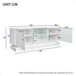 "Abrihome 160X60X38.5Cm High Gloss Tv Stand For 70"" Tvs, Modern Led Media Console With Storage, Sleek Entertainment Center Cabinet, White" - thumbnail 6