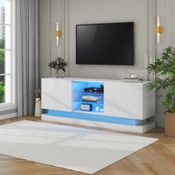"Abrihome 160X60X38.5Cm High Gloss Tv Stand For 70"" Tvs, Modern Led Media Console With Storage, Sleek Entertainment Center Cabinet, White" - thumbnail 7