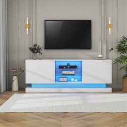 "Abrihome 160X60X38.5Cm High Gloss Tv Stand For 70"" Tvs, Modern Led Media Console With Storage, Sleek Entertainment Center Cabinet, White" - thumbnail 9