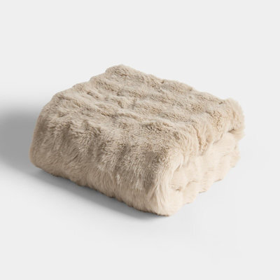 OHS Bubble Faux Fur Fleece Throw Super Soft Fluffy Blanket - Natural - image 1