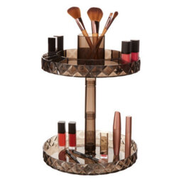 Orsina Two Tier Revolving Cosmetic Organiser, Black Makeup Organiser With Diamond Trim, Rotating Makeup Organiser - thumbnail 1