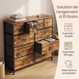 Ledrem Chest Of Drawers, 10 Fabric Drawers Storage Organiser, Steel Frame, 98.7 X 30 X 96.2 Cm, Tan - thumbnail 4