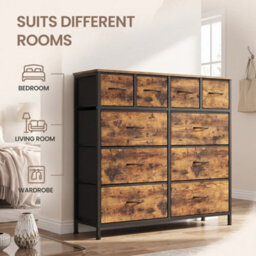 Ledrem Chest Of Drawers, 10 Fabric Drawers Storage Organiser, Steel Frame, 98.7 X 30 X 96.2 Cm, Tan - thumbnail 7